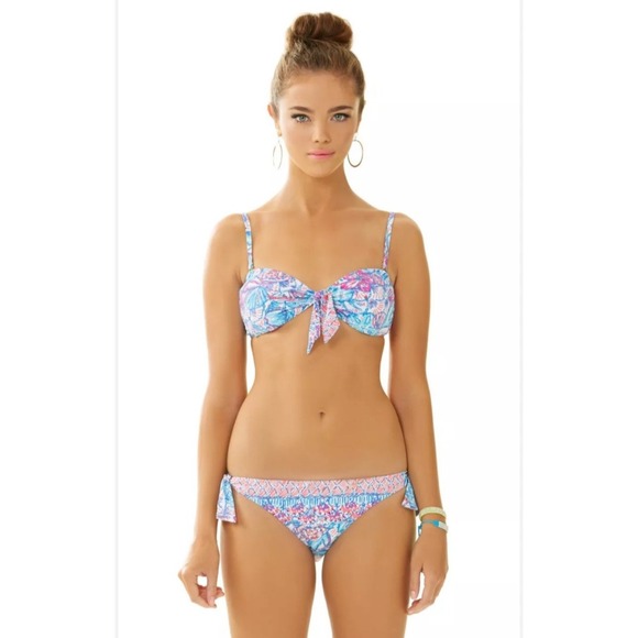 Lilly Pulitzer Bikini Sz S 2-Piece Swimsuit Pinchers Picnic Fisher Blue Pink‎